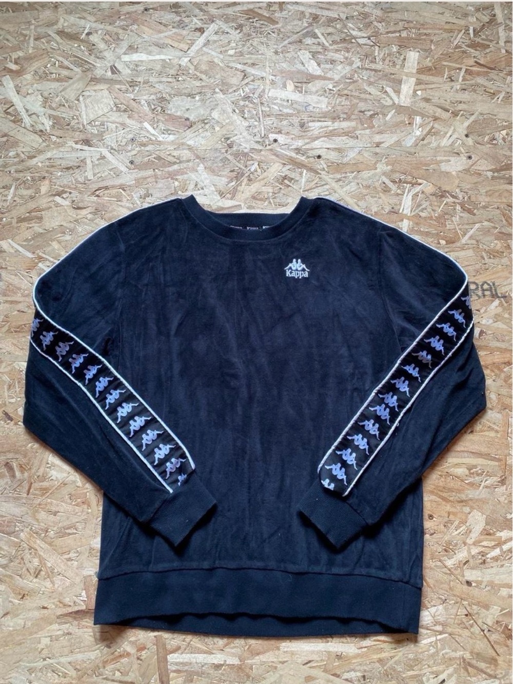 Kappa Black Velvet Crewneck Sweatshirt with Logo Sleeve Tape